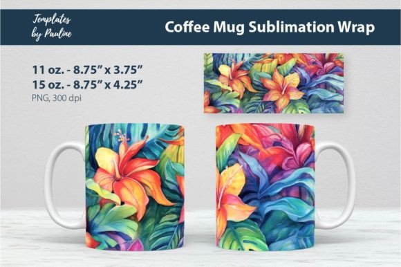 Sublimation Flower Coffee Mug Wrap Graphics