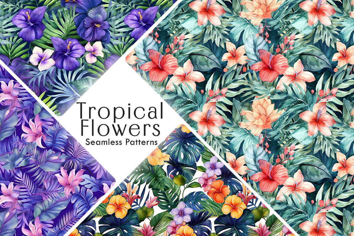 Tropical Flowers Seamless Patterns Graphic by Conceptty · Creative Fabrica