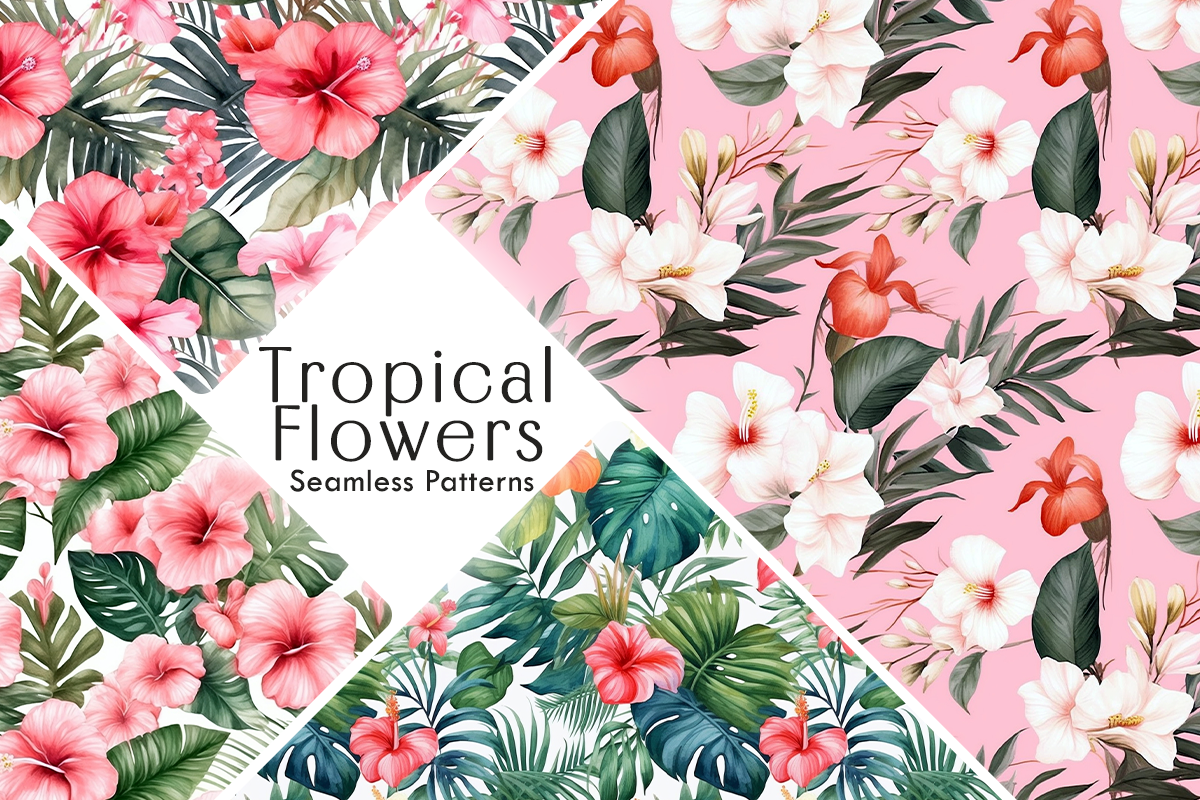 Tropical Flowers Seamless Patterns Graphic by Conceptty · Creative Fabrica