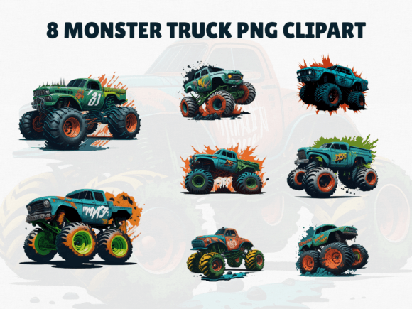 8 Monster Truck Sublimation PNG Clipart