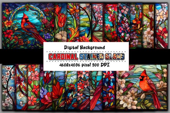 Cardinal Stain Glass Background Bundle