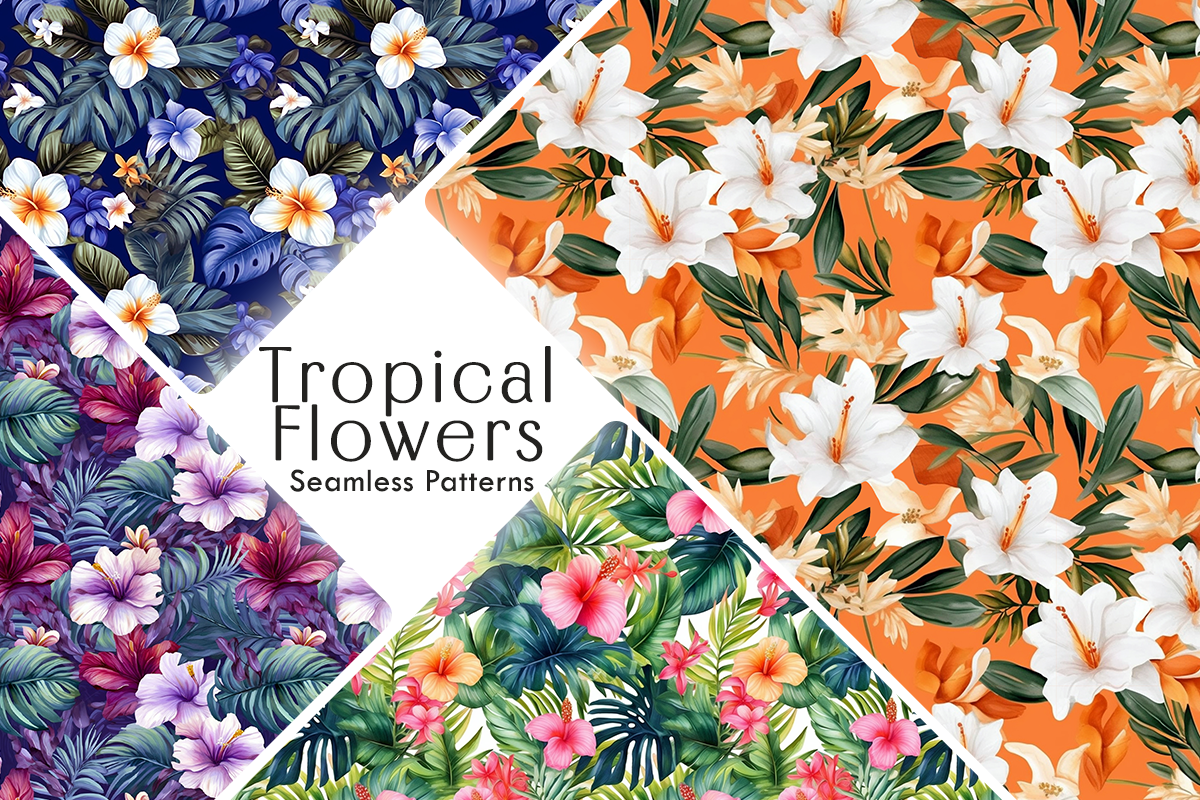 Tropical Flowers Seamless Patterns Graphic by Conceptty · Creative Fabrica