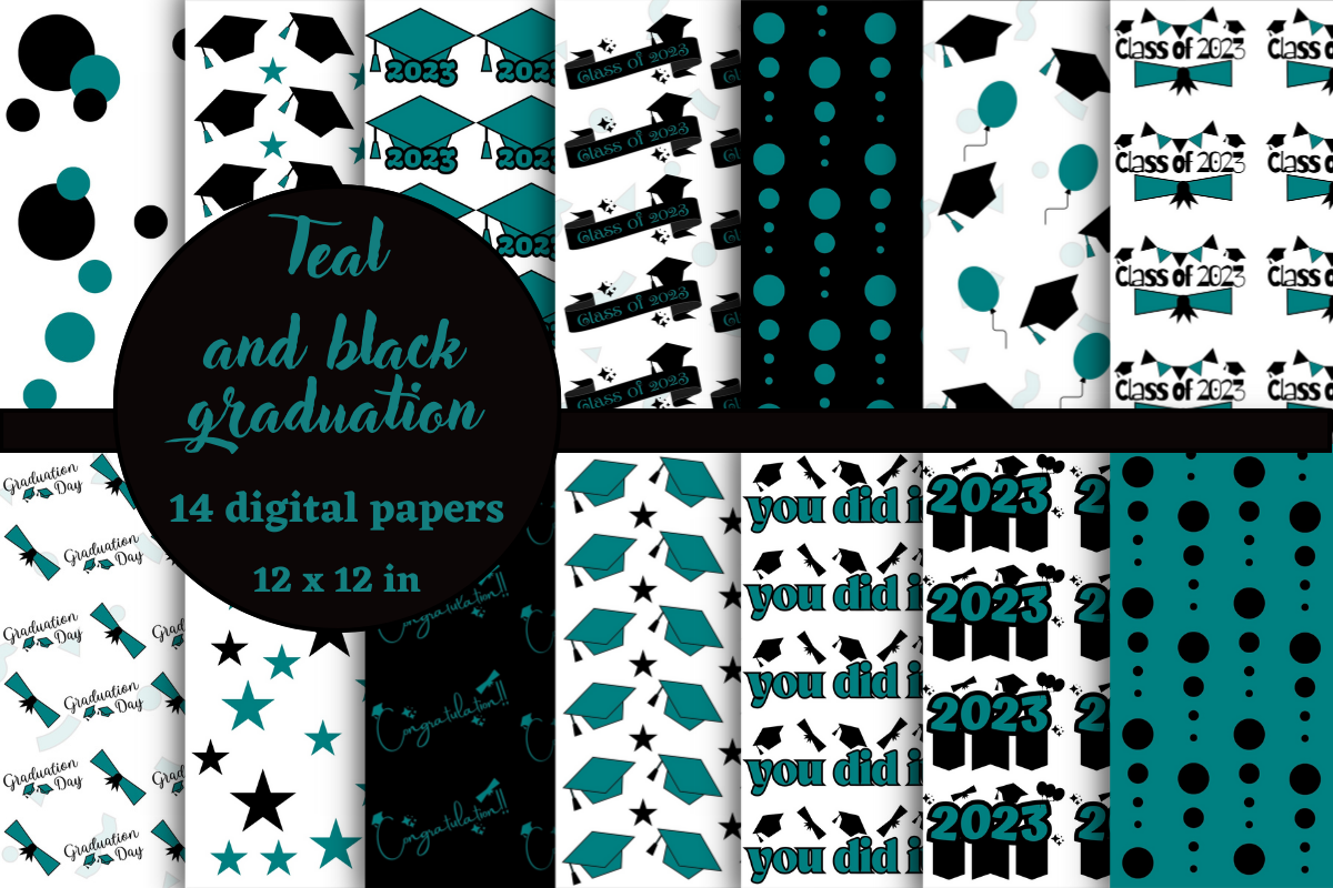Teal and Black Graduation Digital Papers Graphic by lam designs ...