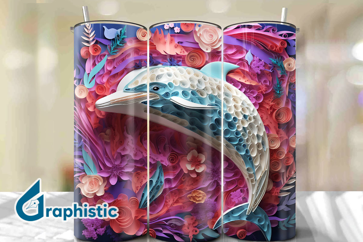 Beautiful Dolphin 3D Tumbler Wrap Graphic by Graphistic · Creative Fabrica