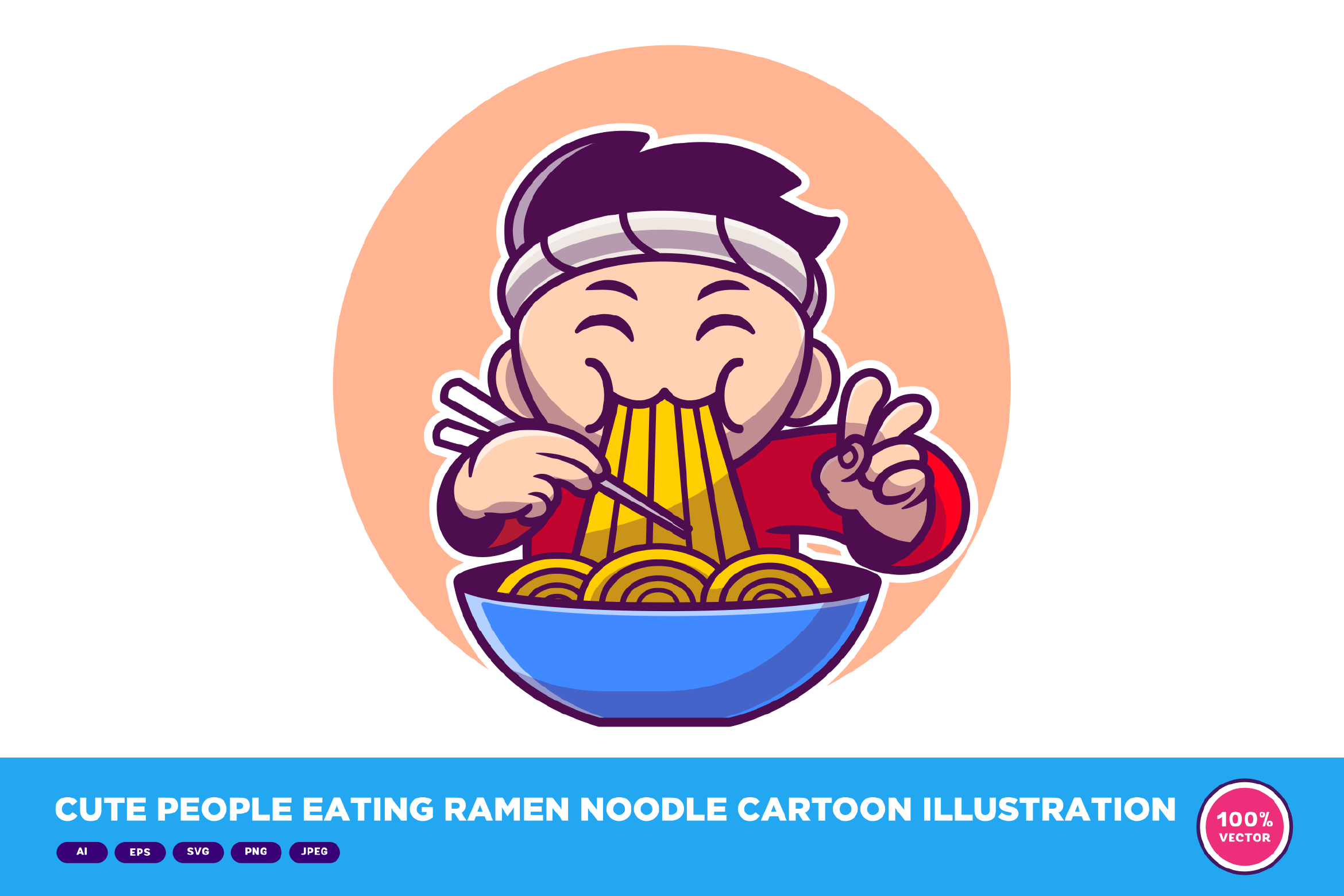 Cute People Eating Ramen Noodle Cartoon Graphic by catalyststuff ...