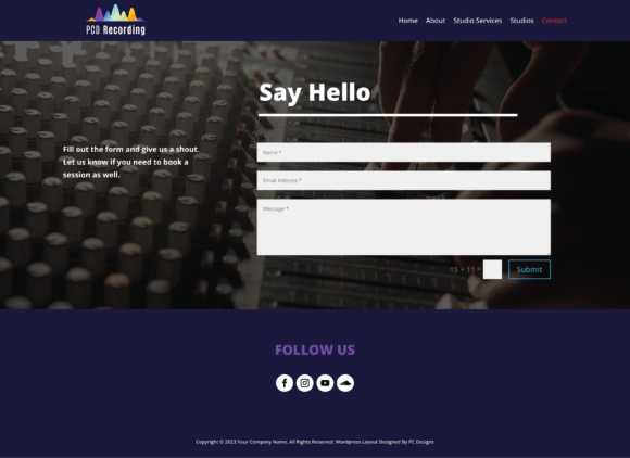 PCD Recording Studio Divi Theme Layout