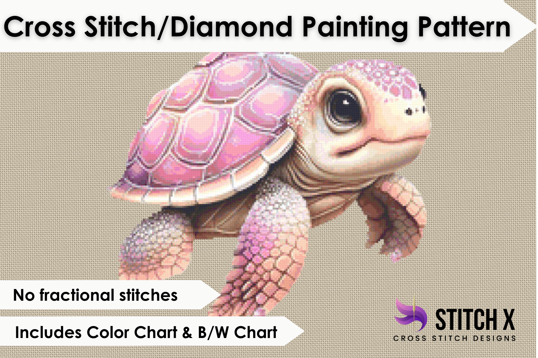 Sweet Pink Turtle Cross Stitch Pattern