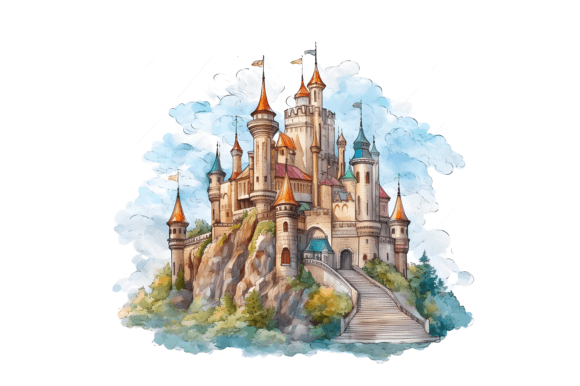Watercolor Castle Clipart Graphic Illustrations By WatercolorByKr