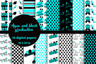 Aqua and Black Graduation Digital Papers Graphic by lam designs ...
