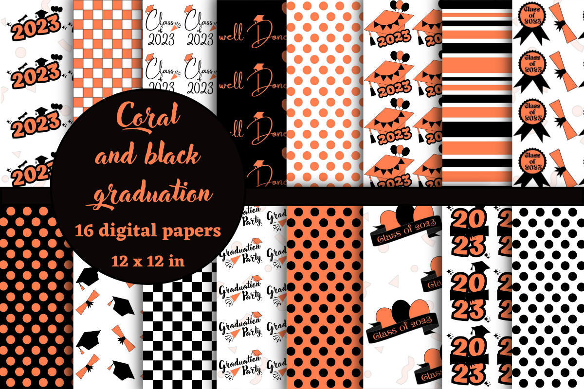 Coral and Black Graduation Digital Paper Graphic by lam designs ...