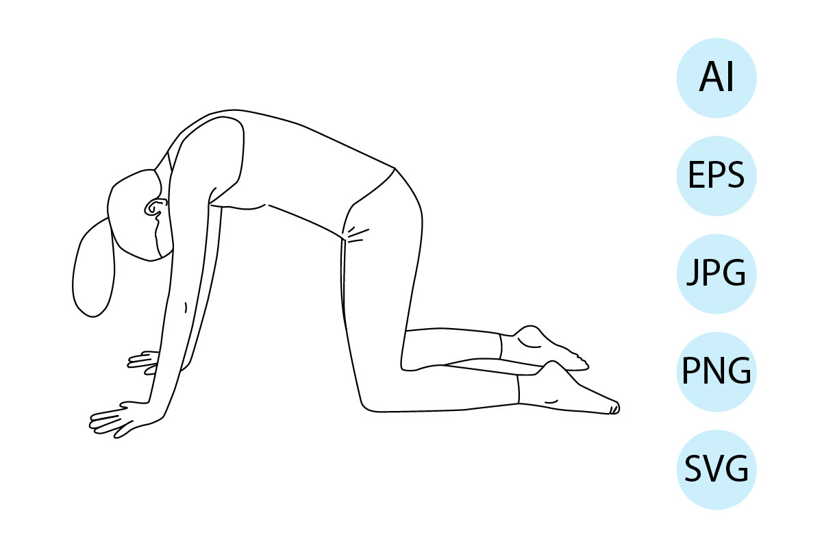 Line Art of Yoga in Cat Pose Graphic by littlebeeshop · Creative Fabrica