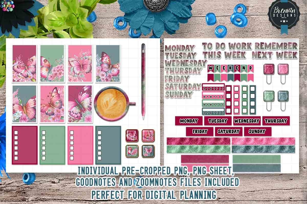Pink Butterflies Digital Stickers Graphic by Bren Wotherspoon ...