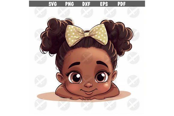 African American Girl - Polka Dot Bow Graphic AI Illustrations By EpicDigitalArtStudio