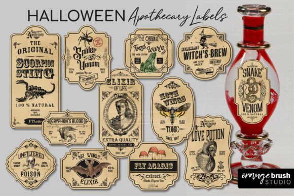 Halloween Apothecary Potion Labels PNG