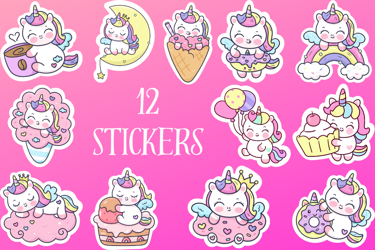 Cute Unicorn Sticker Set, Print & Cut