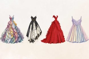 Prom Dress, Watercolor Clipart Graphic by Hearts and Peaches  Creative  Fabrica