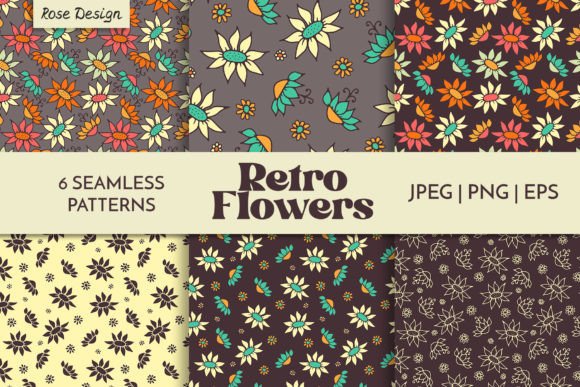 Seamless Retro Floral Patterns Set