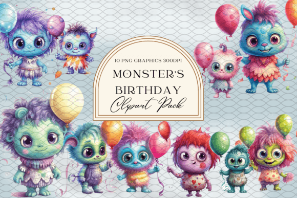 Watercolor Cute Monster Birthday Party
