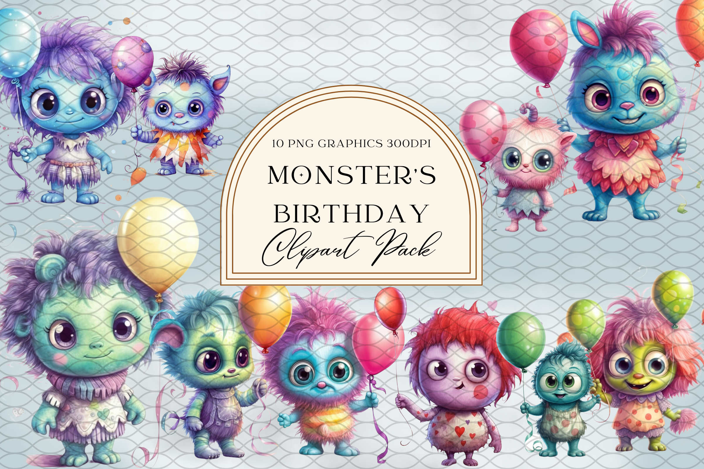 Watercolor Cute Monster Birthday Party