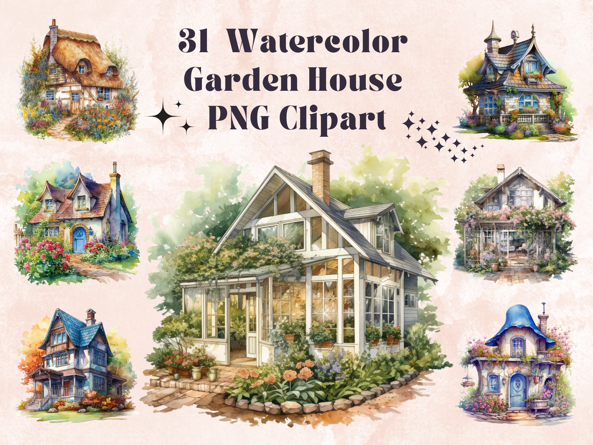 Watercolor Garden House Clipart Graphic by Creative Designs Pro ...