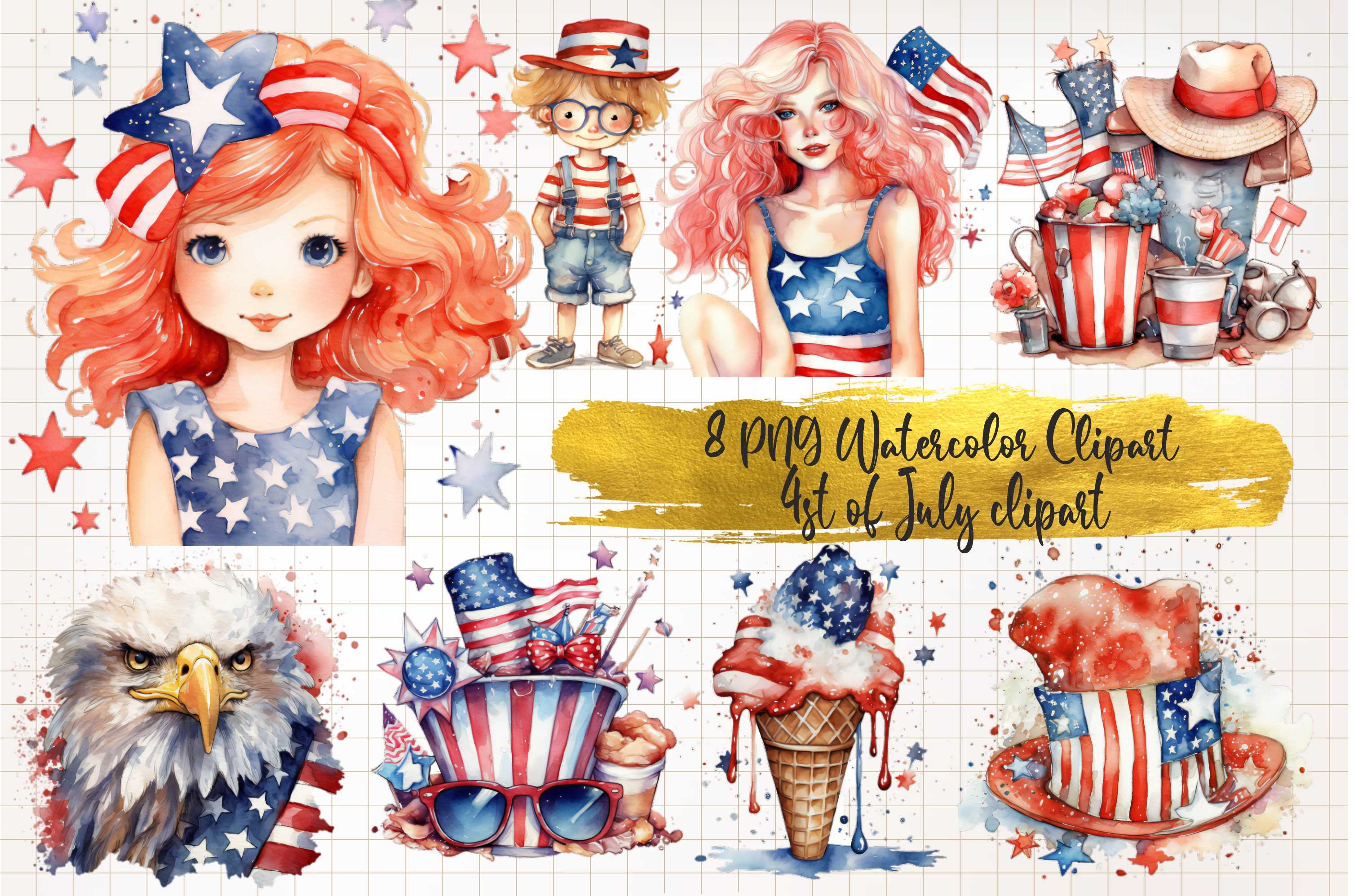 4th of July Watercolor Clipart Graphic by WaterColorArch · Creative Fabrica