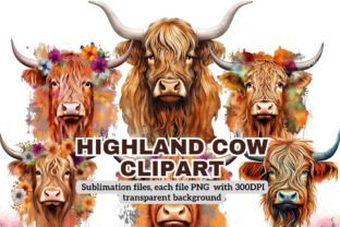 Highland Cow Watercolor Clipart Graphic by craftsmaker · Creative Fabrica