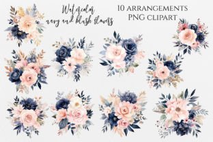 Navy and Blush Watercolor Floral Clipart Graphic by Amorclipart ...