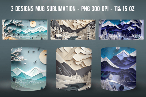 3d Winter Mug Sublimation Png Mug Wrap Graphics