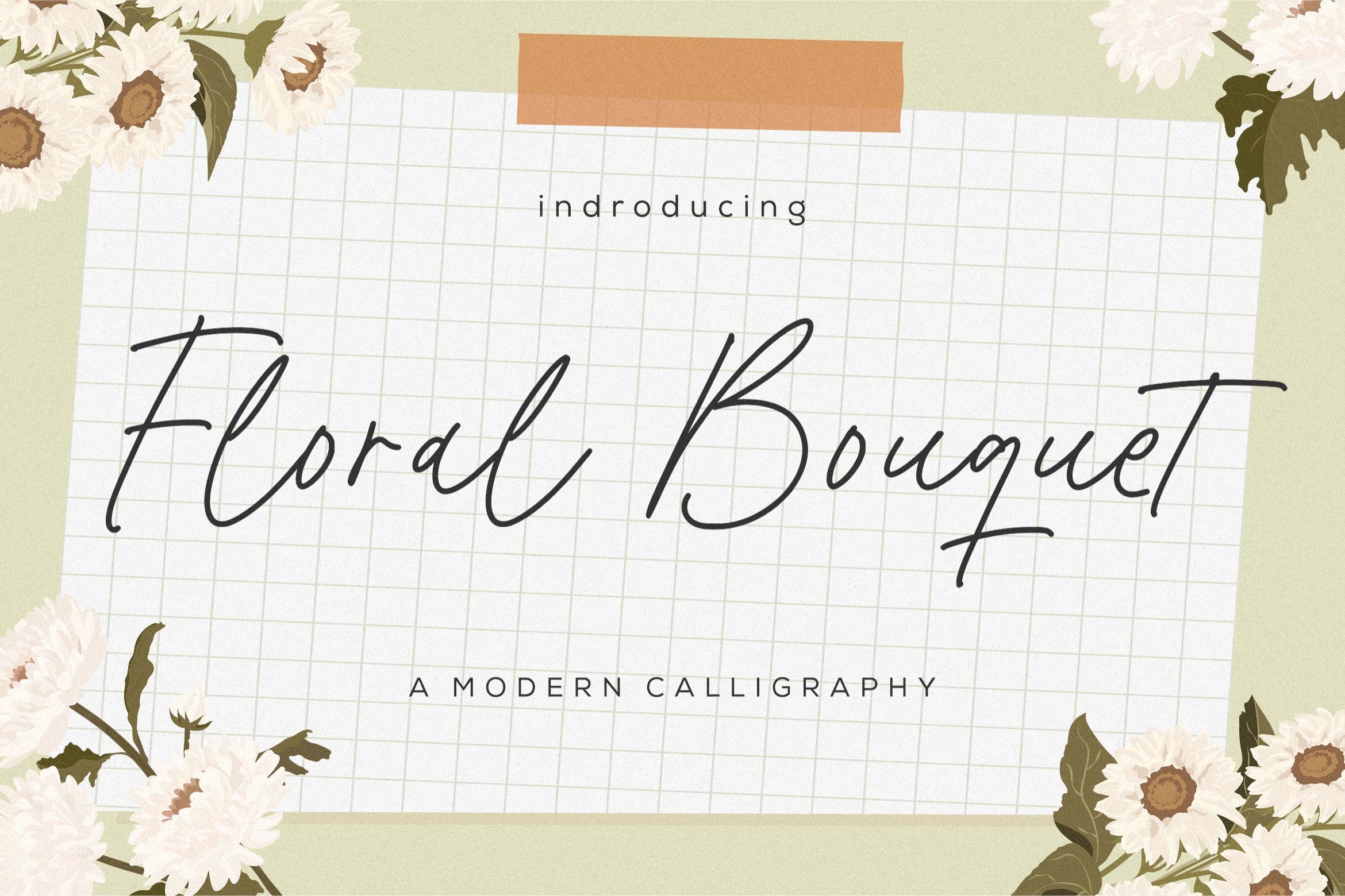 Floral Bouquet font preview in a botanical script style