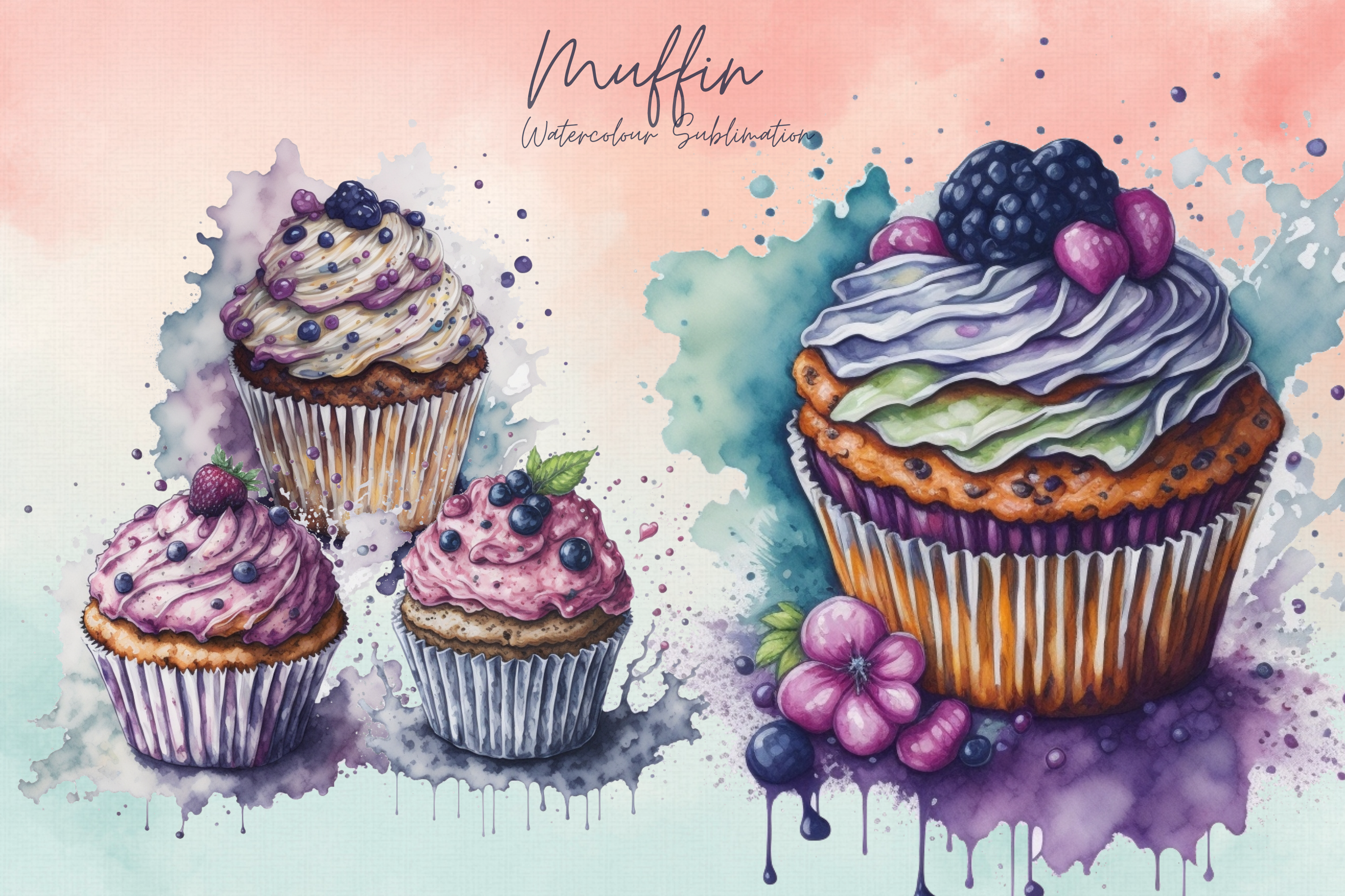 Muffin Watercolor Sublimation Clipart