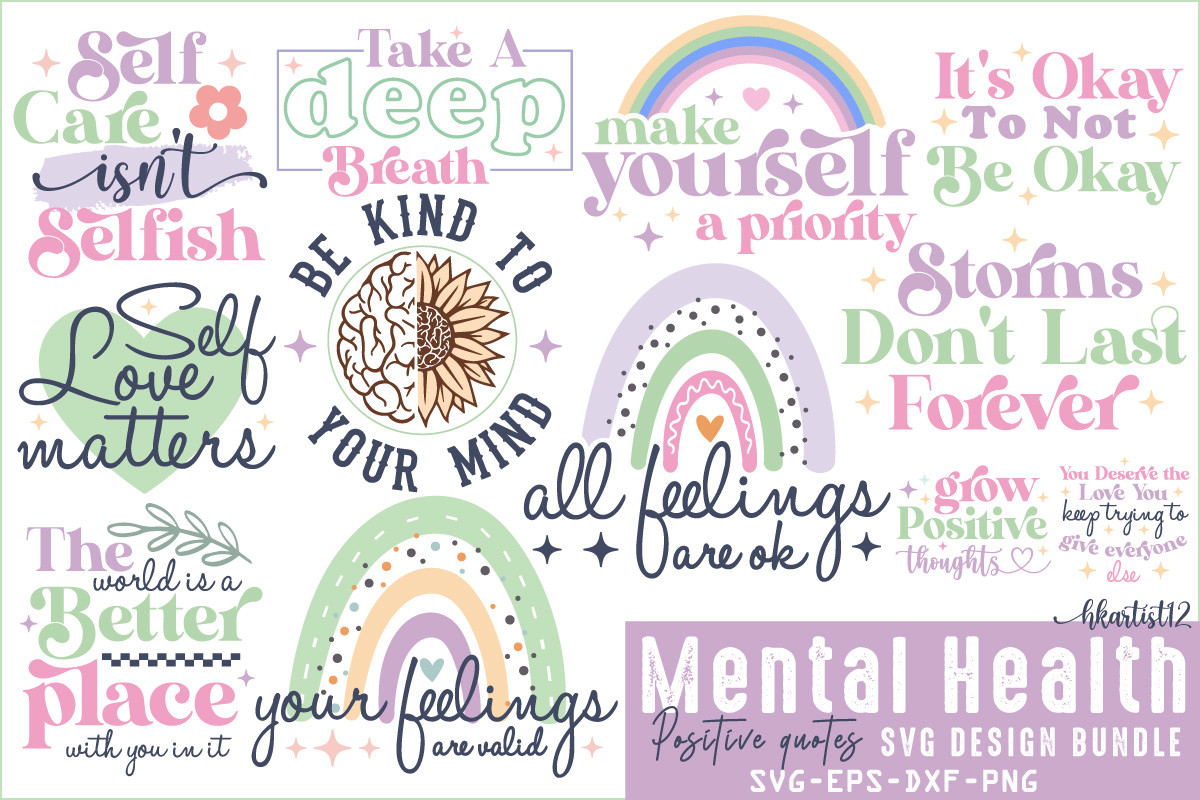 Retro Mental Health Quotes SVG Bundle. Graphic by Hkartist12 · Creative ...