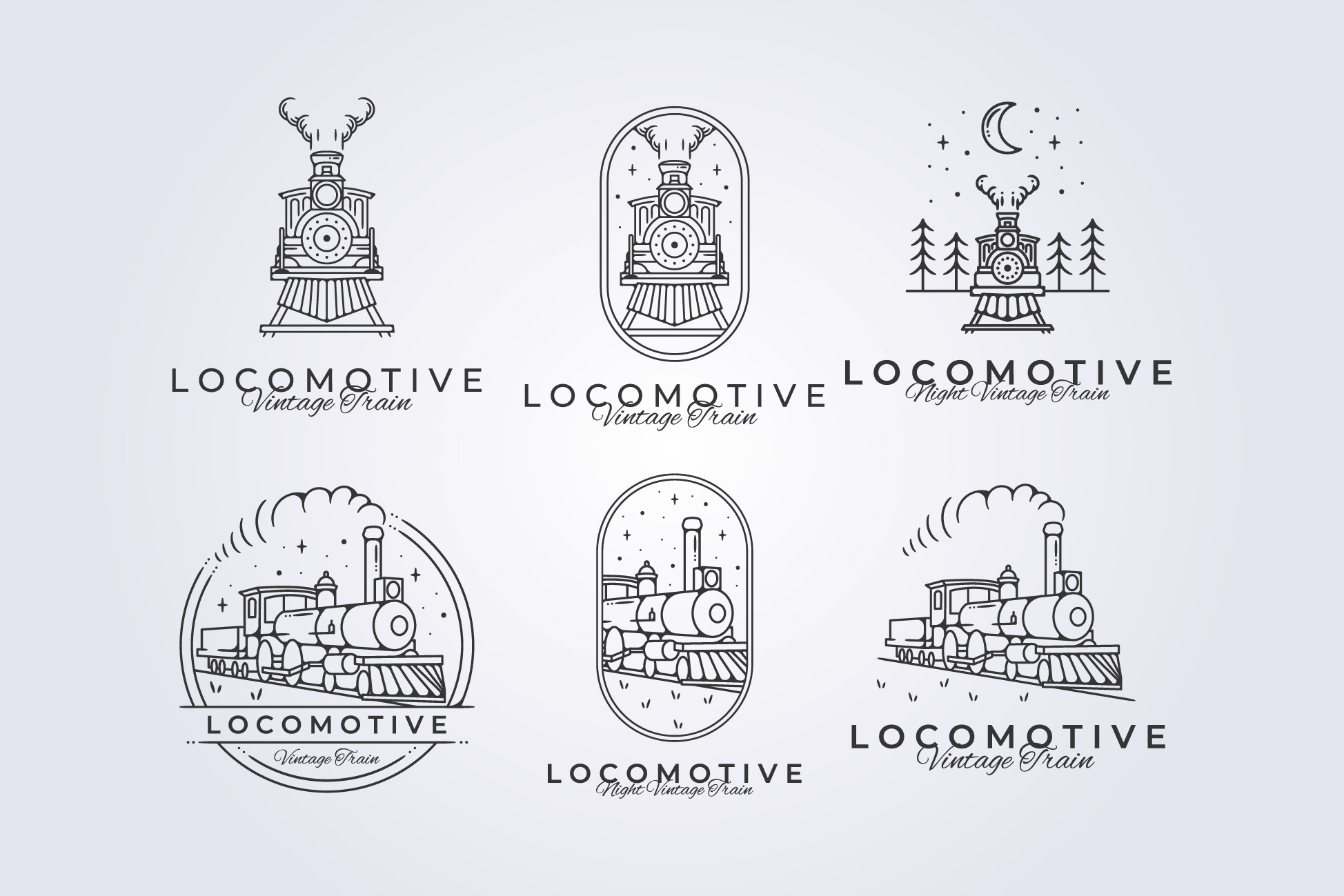 Set of Vintage Train Locomotive Logo