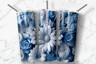 3D Blue and White Flowers Tumbler Wrap Graphic by Skye Design ...