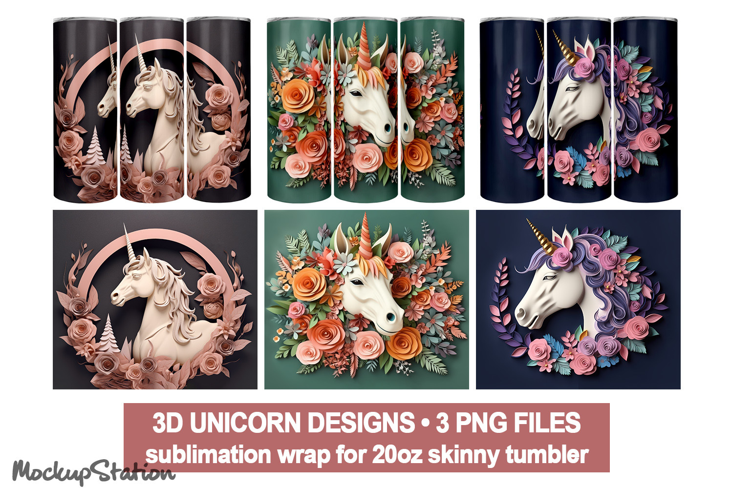 3D Unicorn Tumbler Wrap PNG Bundle Graphic by Mockup Station · Creative ...