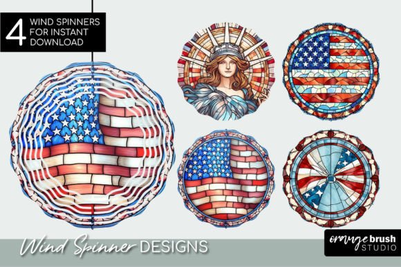 4th of July Stained Glass Wind Spinners Graphic Crafts By Orange Brush Studio