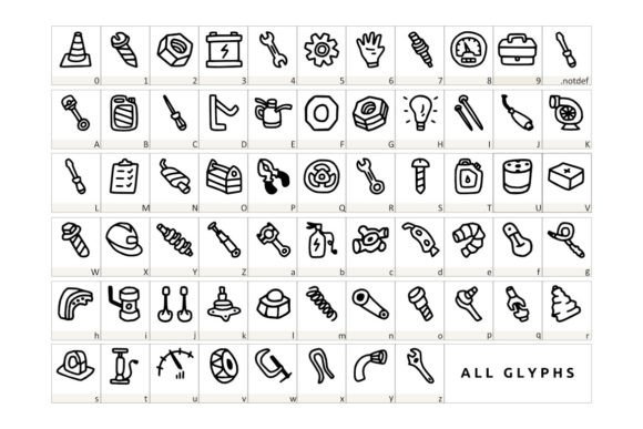 Mechanic Tools Font PNG with transparent background - Preview 1