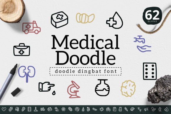 Medical Doodle Dingbats Font By YandiDesigns