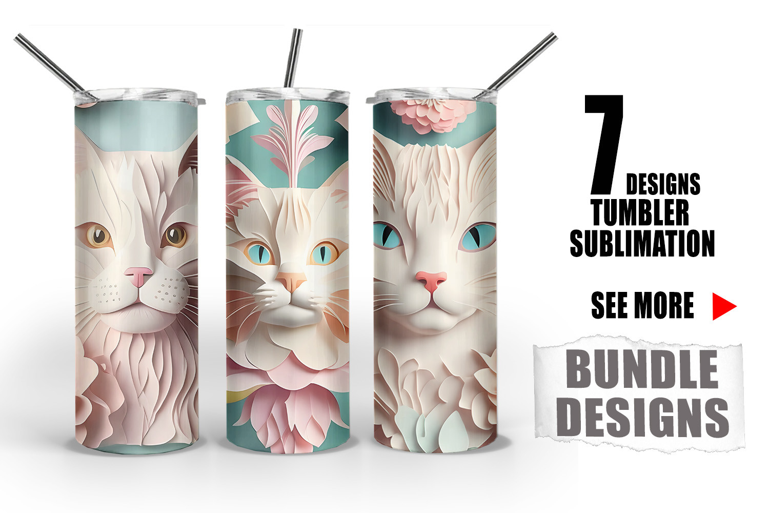 3D Cat and Flower Tumbler Graphic by Artnoy · Creative Fabrica