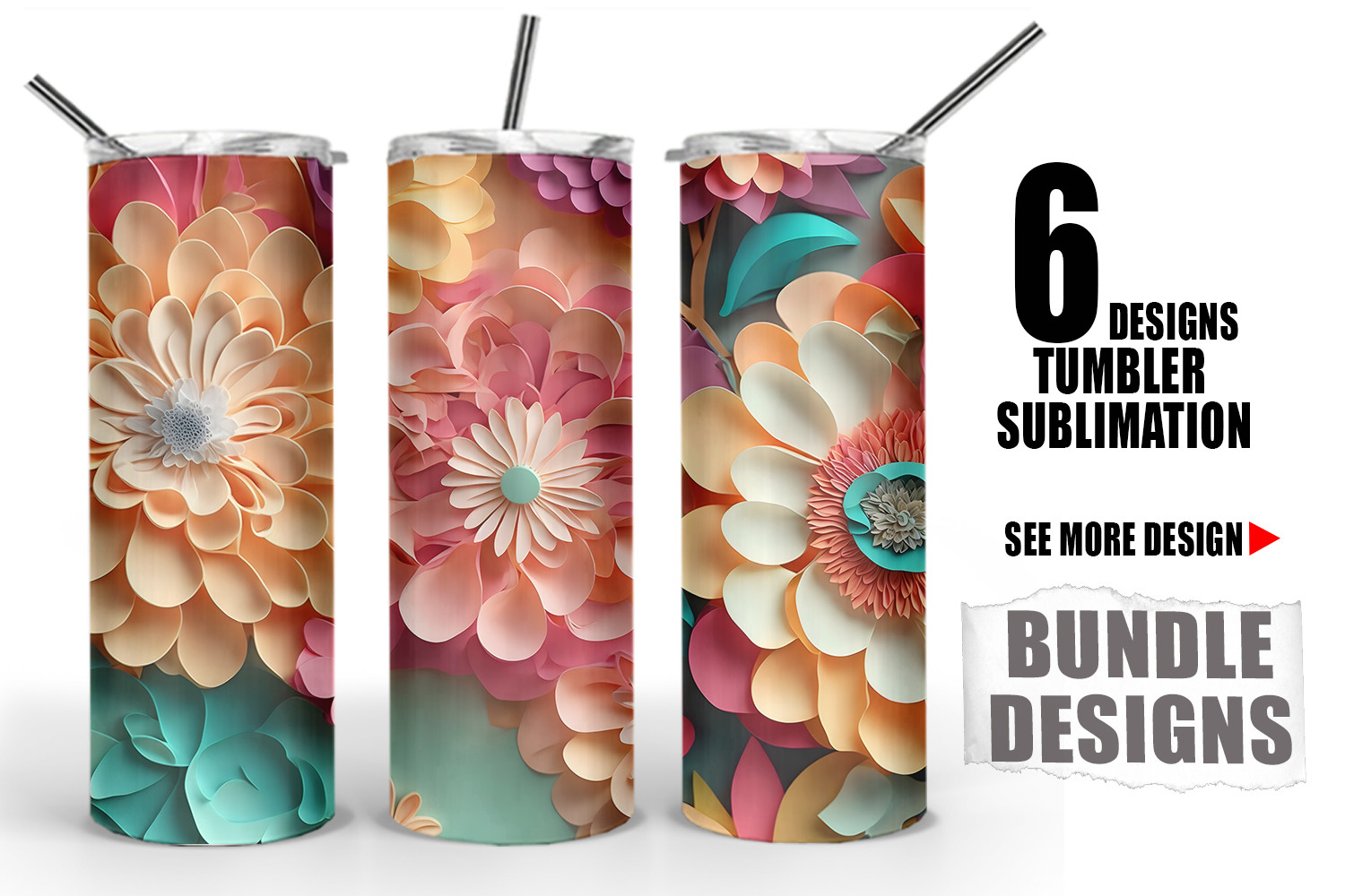 3D Flower Quilling Tumbler Wrap Graphic by Artnoy · Creative Fabrica