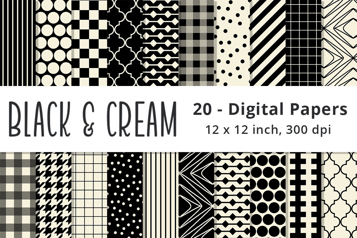 Black and Cream Digital Patterned Paper