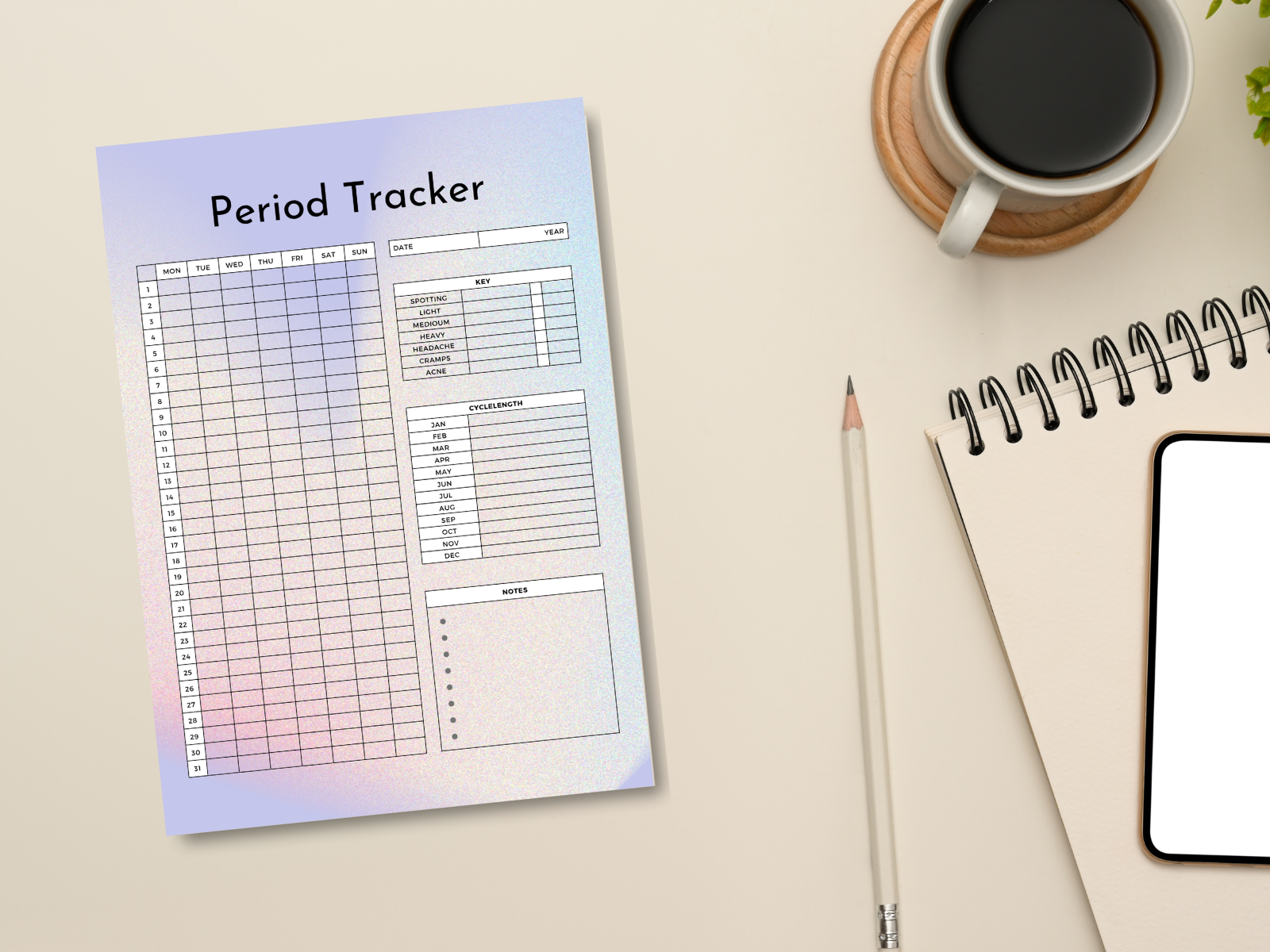 Gradient Period Tracker Sheet Graphic by DesignScape Arts · Creative ...