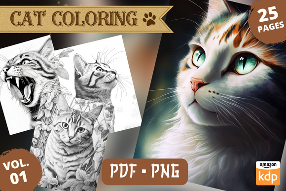 Realistic Cat Coloring Pages, Vol.01