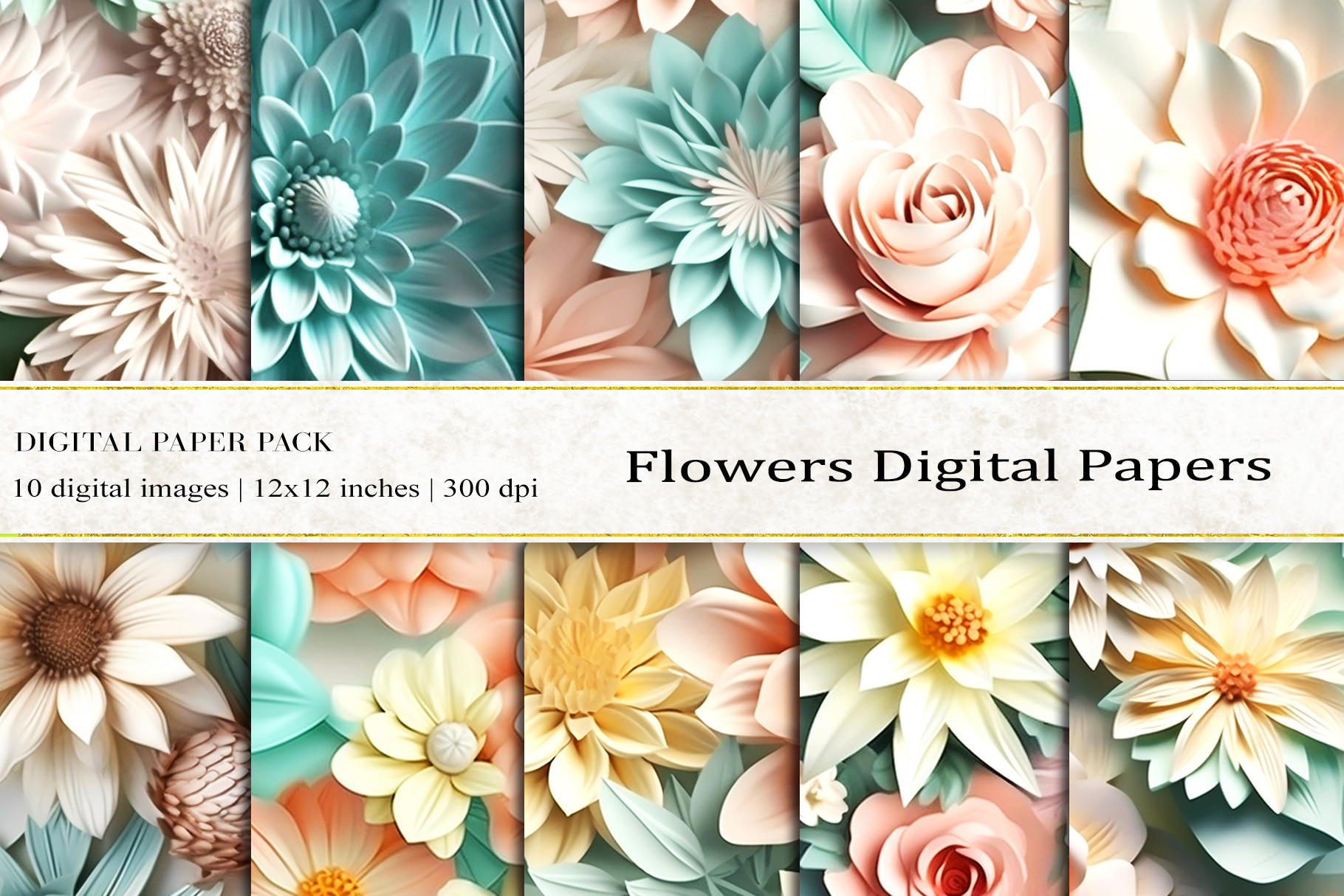 3D Flowers Digital Papers Graphic by BonaDesigns · Creative Fabrica