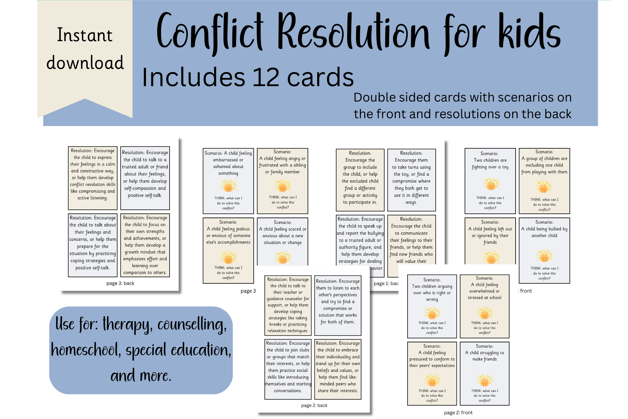 Conflict Resolution Flashcards for Kids