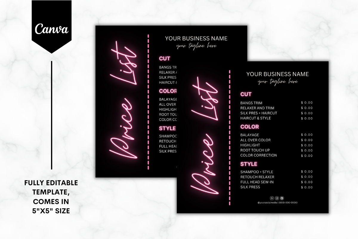 Custom Salon Price List Canva Template 4