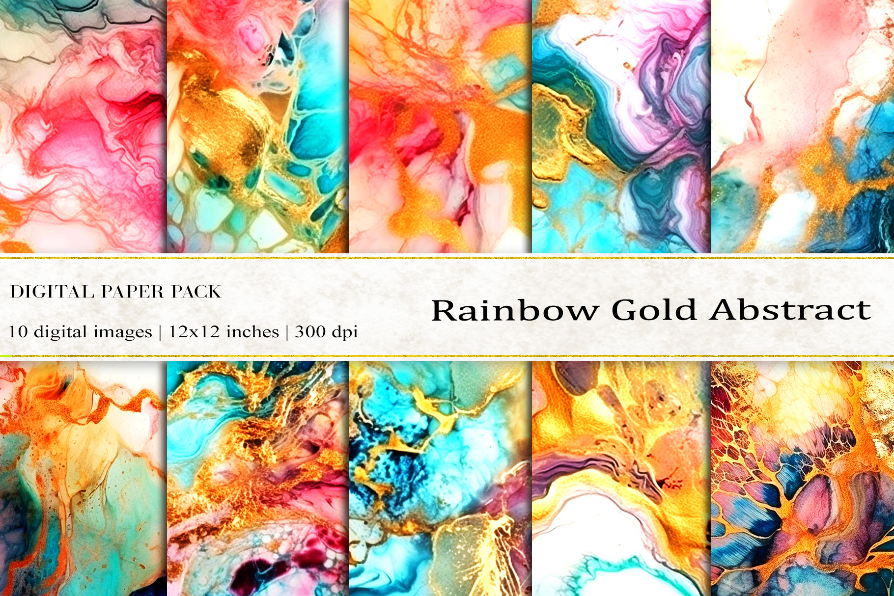 Rainbow Gold Abstract Digital Papers Graphic by BonaDesigns · Creative ...