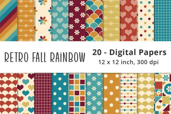Retro Fall Rainbow Color Scrapbook Paper