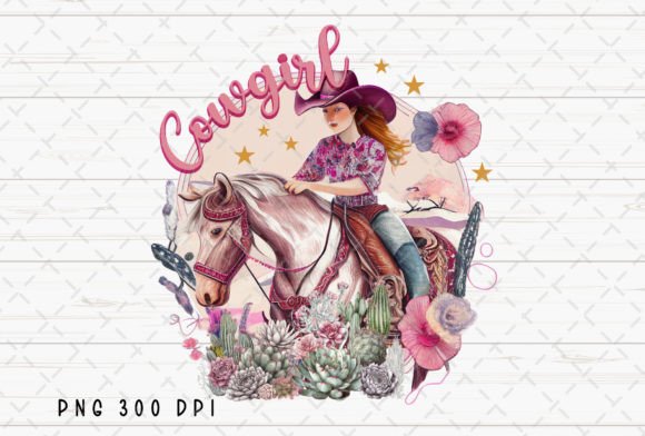 Cowgirl Flowers Horse Retro Western PNG Graphic Illustrations By Flora Co Studio