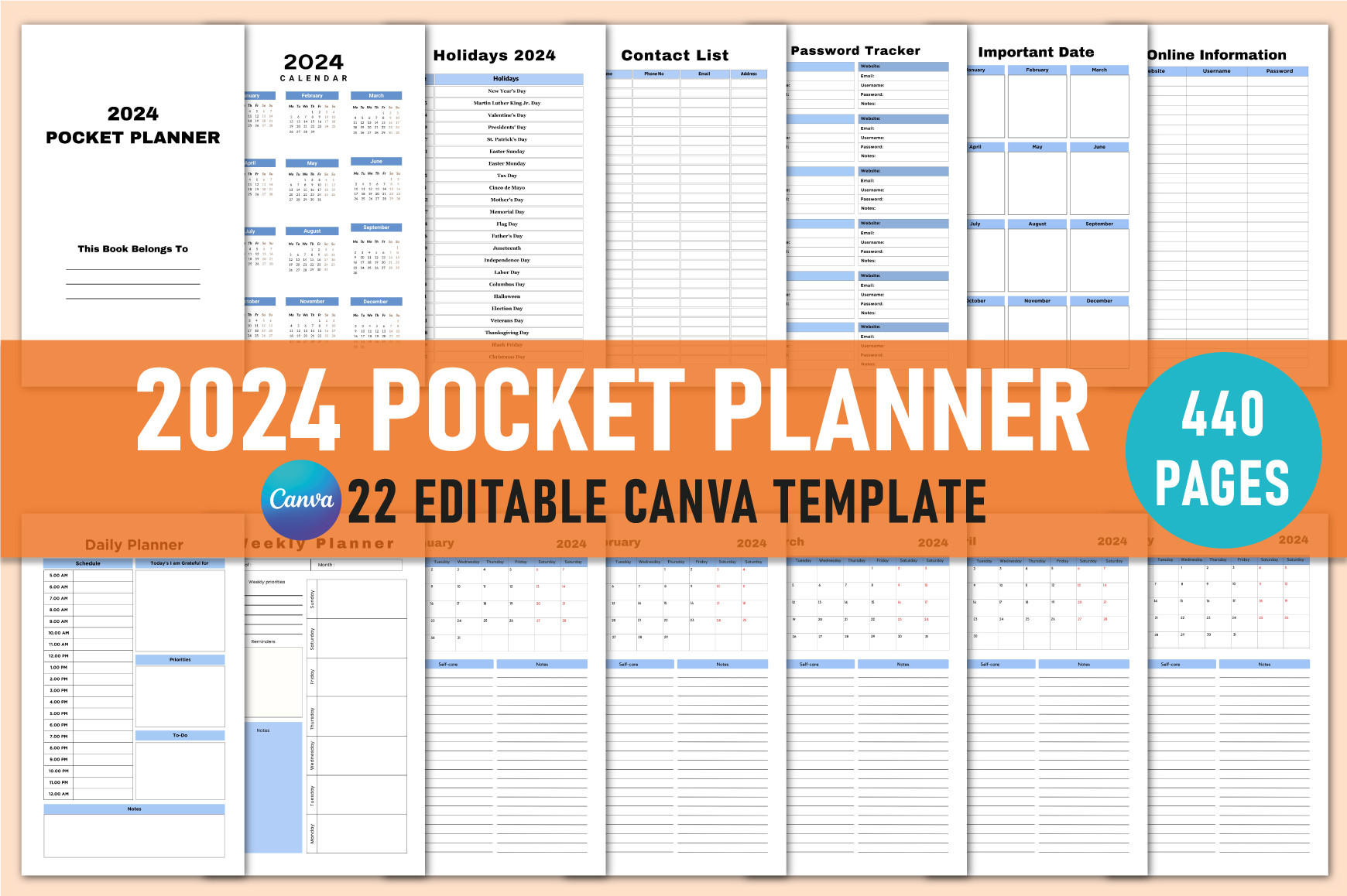 Editable 2024 Pocket Planner for Canva Graphic by Shumaya · Creative ...