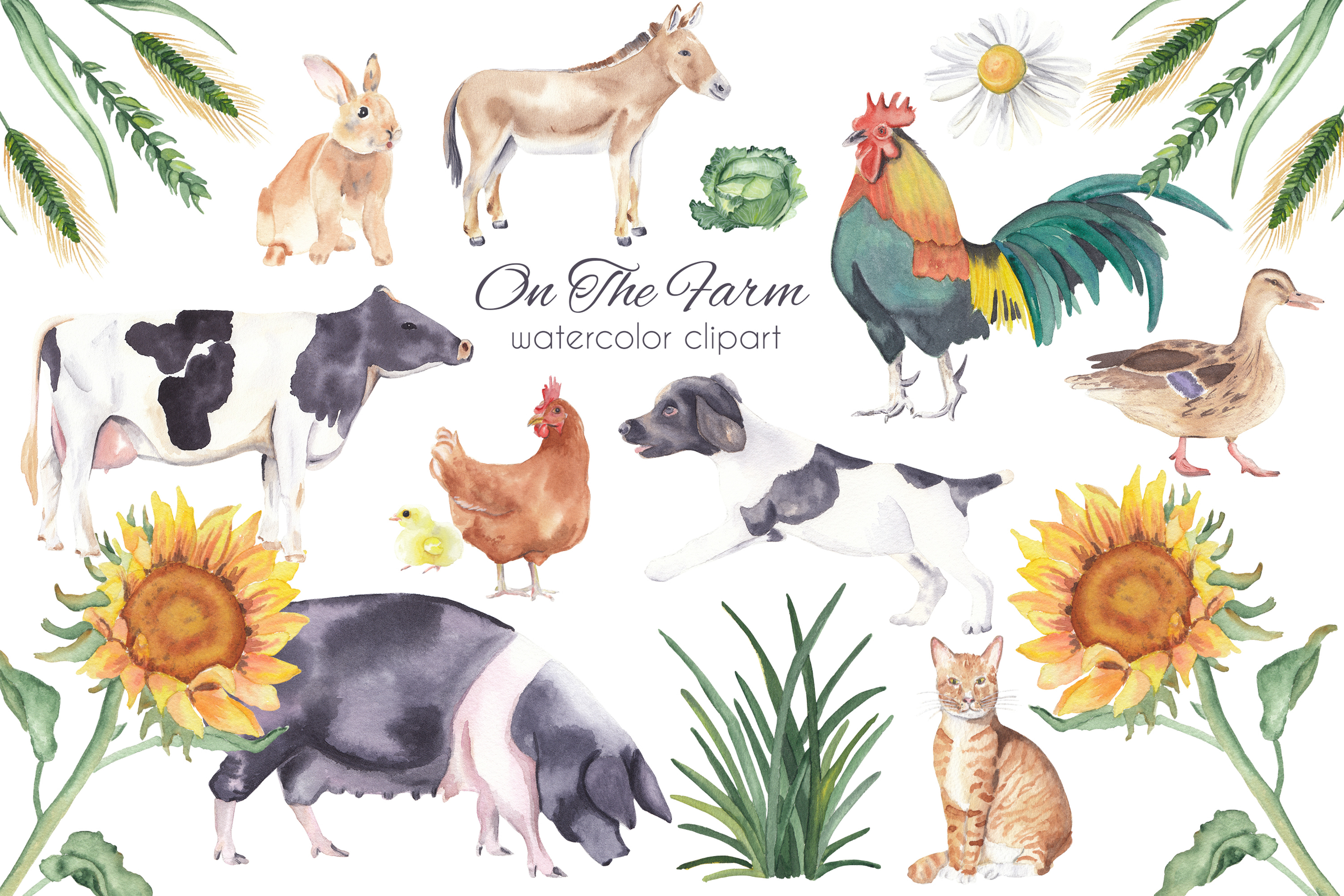 Farm Animals Watercolor Png Clipart Cute Graphic by Visual Animal ...